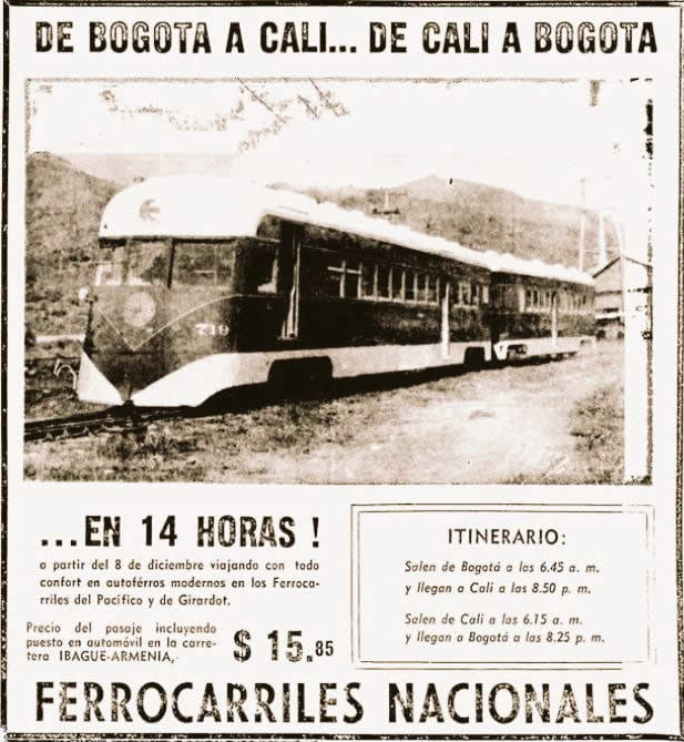 Ferrocarriles Nacionales de Colombia. Ruta Bogotá a Cali. Ferrocarriles del Pacífico.